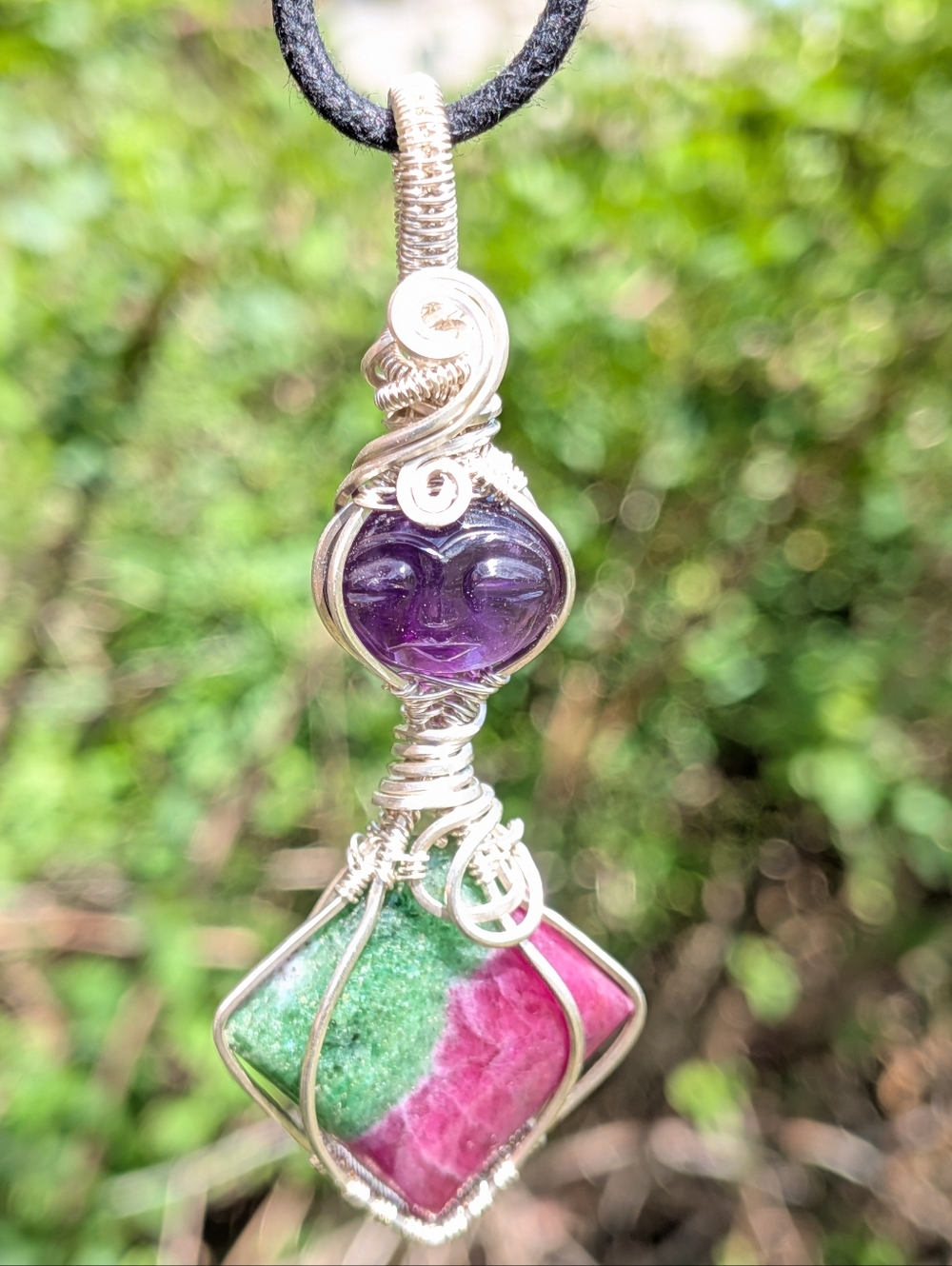 Rare-Sterling Silver-Artisan Pendant-Carved Amethyst-Designer Gemstones - Picture 6 of 16